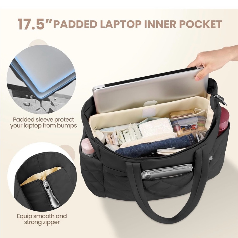 NEW TILYMOL Large Quilted Work Shoulder Tote Bag Ultra Lightweight for Travel - Picture 4 of 9